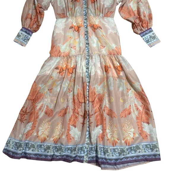 I TOO Italy Elegant Floral Long Sleeve Button Down Dress Size Small - Picture 5 of 16